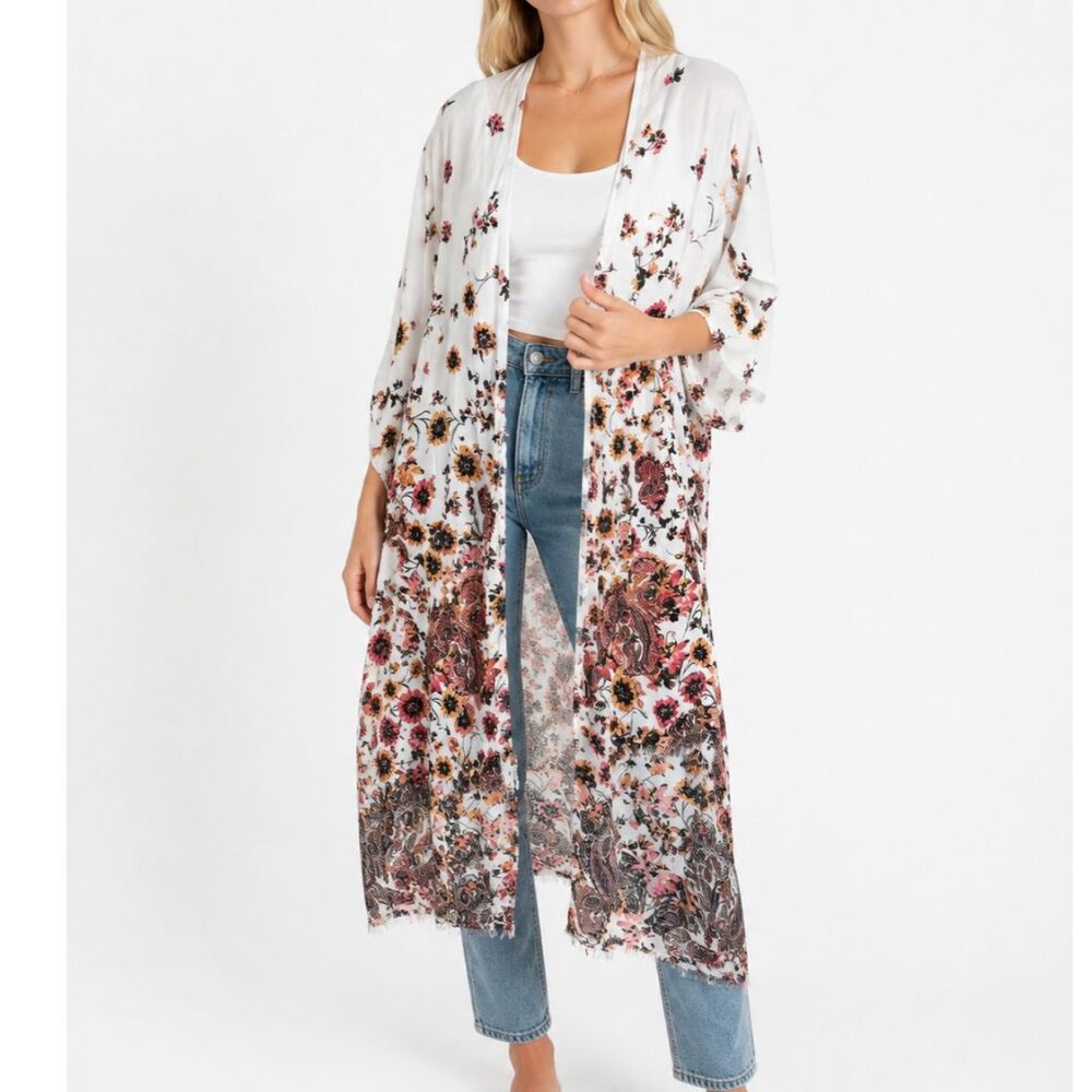 Maurice's Floral Kimono High-Low, Short Sleeve Women's Boho Coverup